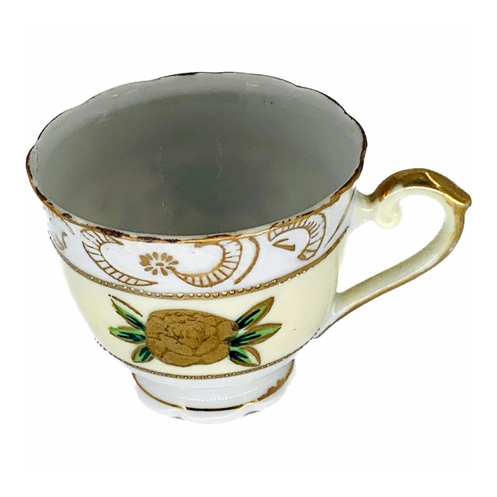 Wales China Japan Teacup Demitasse Hand Painted Beige Gold Green Rose Small
